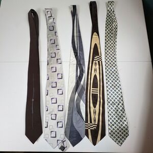 Men's Neckties Lot‎ of 5 Retro Designs, Abstract Patterns, Dress Accessories